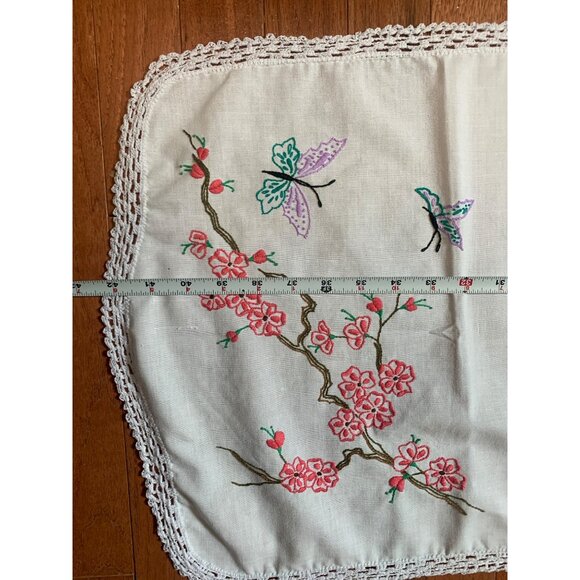 Hand Embroidered Flower Tree with Butterflies 16x42 - Picture 3 of 8